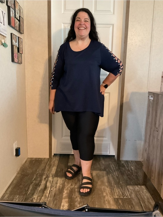 retrology Tops - Retrology, Navy Cutout Sleeve Tunic Top with Silver Studs , Size 1X, EUC